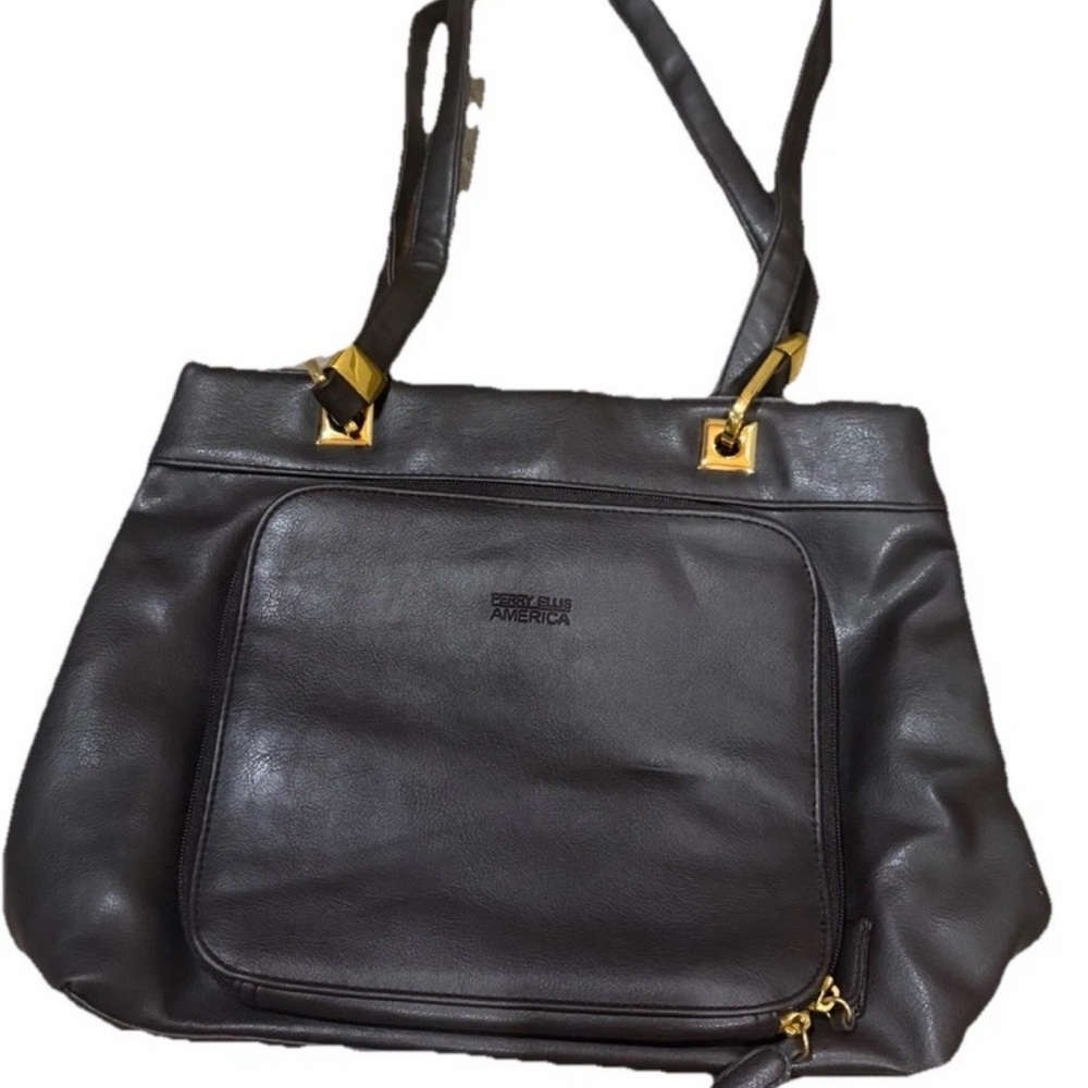 Perry Ellis Brown Shoulder Bag with Gold Accents